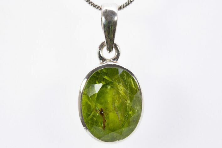 Faceted Green Peridot Pendant (Necklace) - Sterling Silver #303138